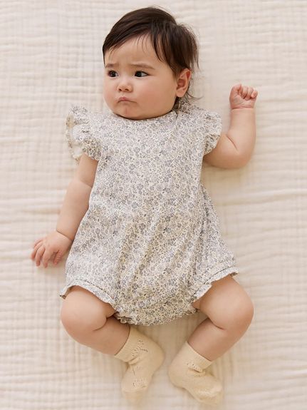 ベビー】フリルロンパースTully Grey / オーガニックコットン（60
