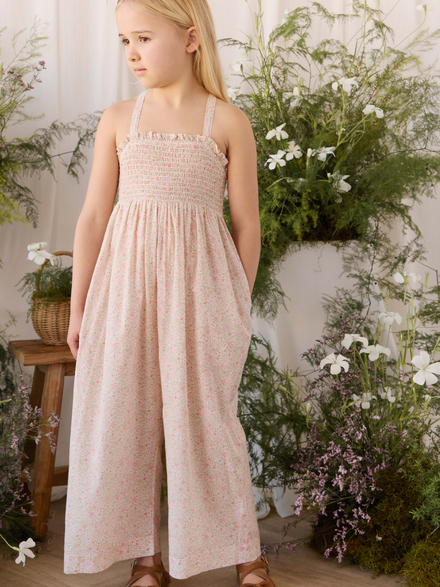 EC限定/ベビー】小花柄シャーリングジャンプスーツFlora Pink（70