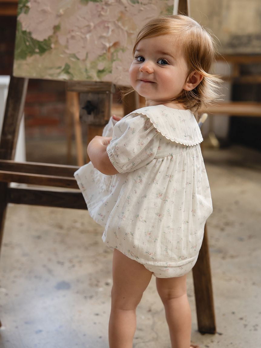 【美品】BABY 半袖ブラウス　生成 ベビー】モスリン半袖ブラウス Solange Snow（70～90cm）(洋服