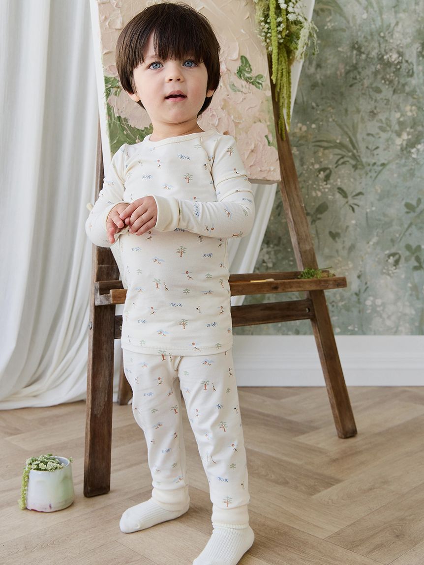 Barney パジャマセット 長袖パジャマセット Savannah Animals Tofu／オーガニックコットン