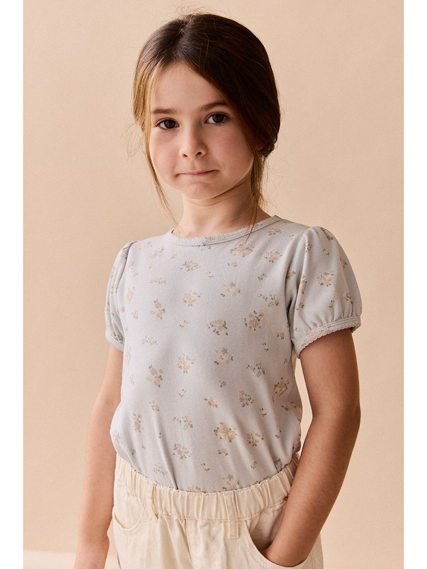 パフスリーブトップスPetite Fleur Blue／オーガニックコットン(洋服