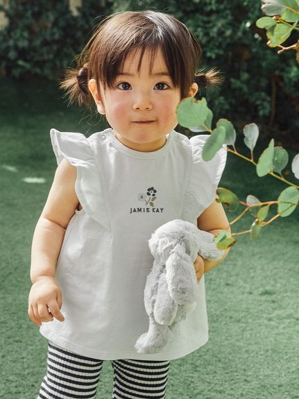 フリル刺繍Tシャツ／オーガニックコットン