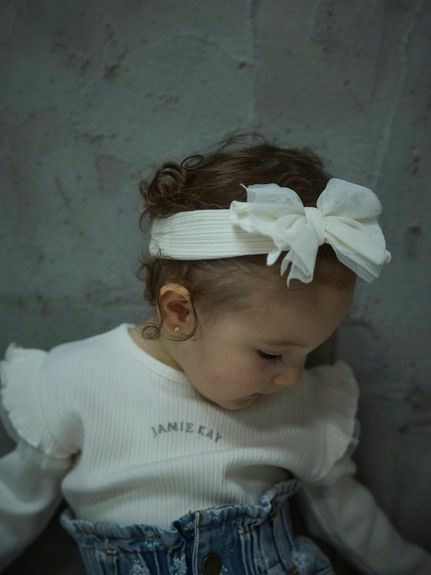 リブフリルチュールリボンヘアバンド