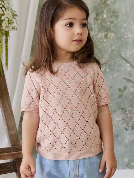 フラワー刺繍半袖ニット Rose Mist Alexandra(洋服) │ JAMIE KAY