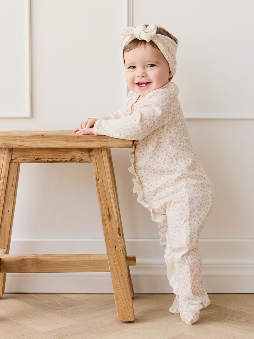 長袖足つきロンパースPenelope Rose Small／オーガニックコットン(洋服