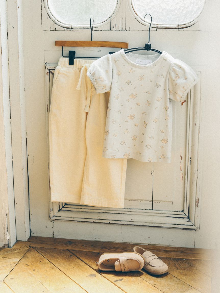 パフスリーブトップスPetite Fleur Blue／オーガニックコットン(洋服