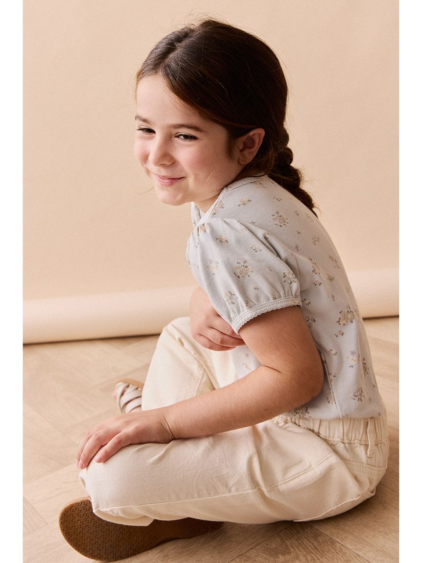 パフスリーブトップスPetite Fleur Blue／オーガニックコットン(洋服