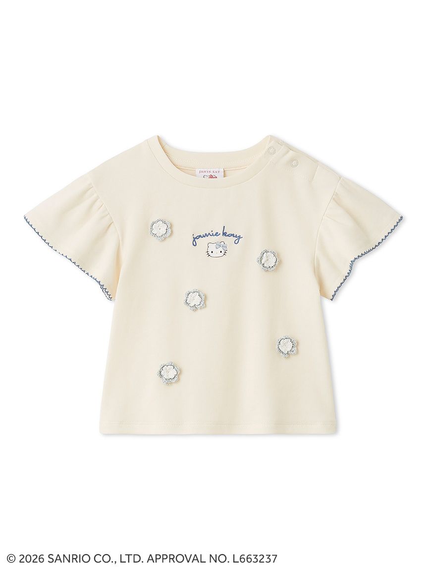 HELLO KITTY】ニットモチーフ付き半袖Tシャツ／オーガニックコットン