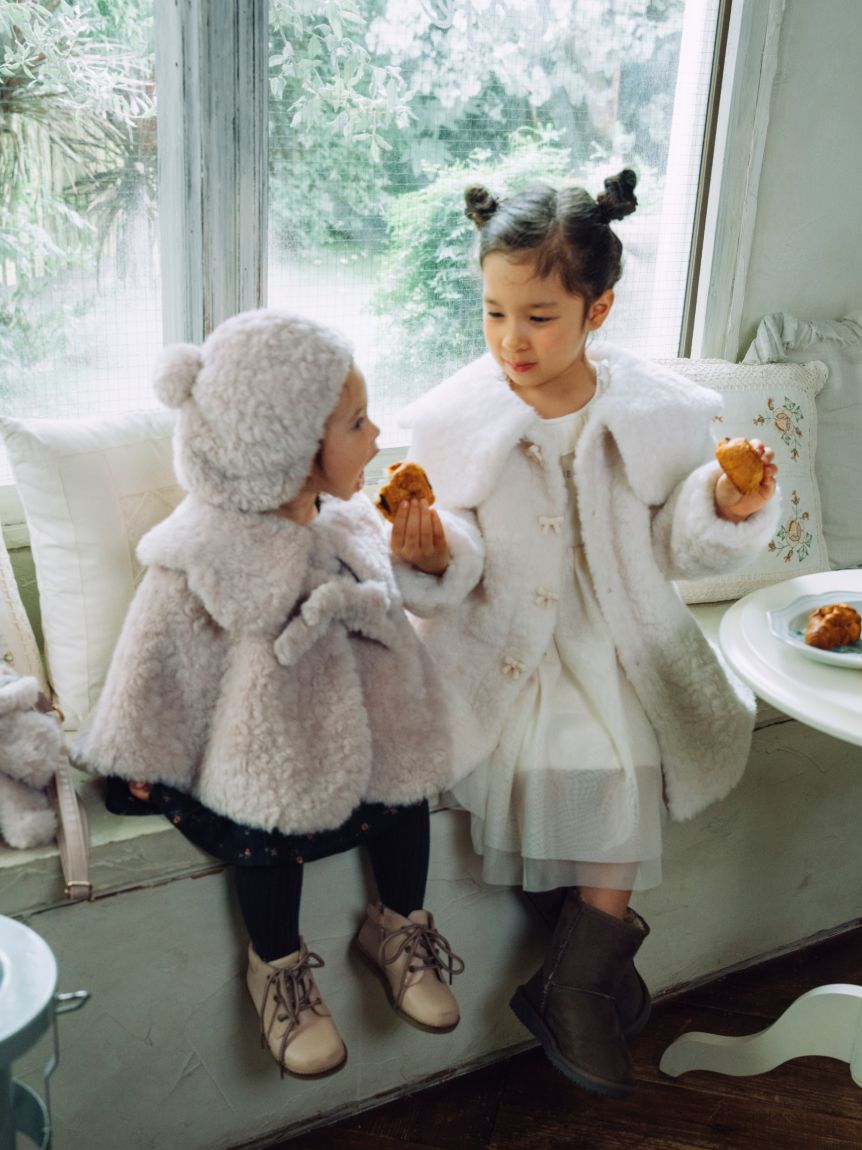 ベビー＆キッズ】スカラップ衿フェイクファーコート（90～120cm）(洋服