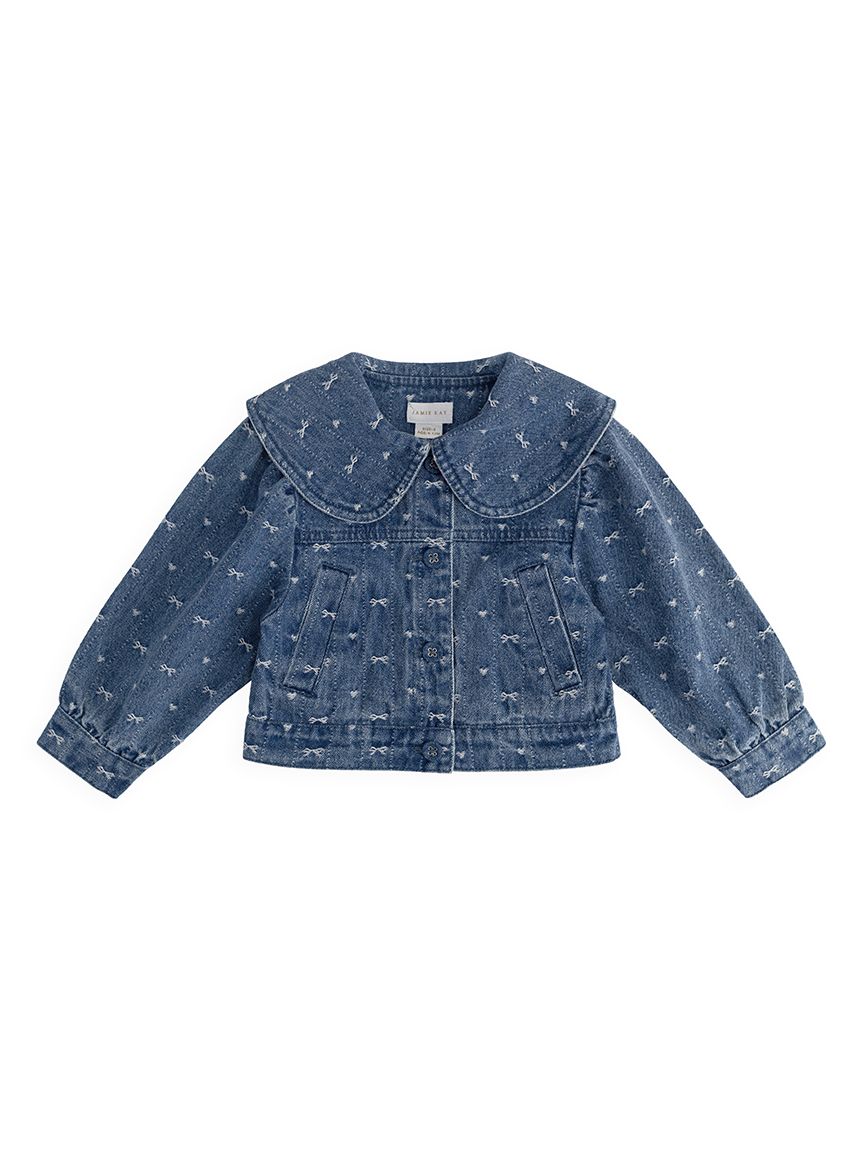 ブルマリン Blumarine リボン レース装飾 短丈 デニムジャケット 38 ベビー＆キッズ】リボンJQデニムジャケットAmour Bows Denim（80
