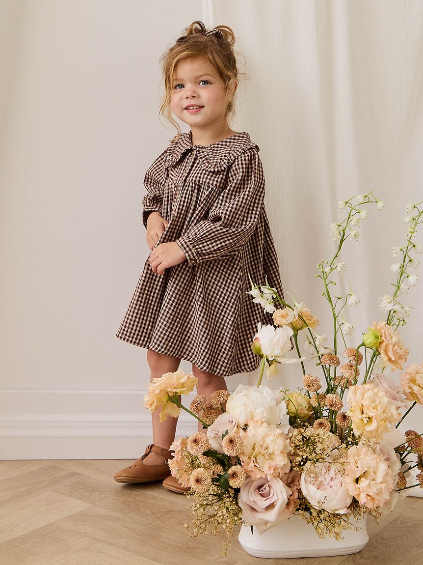 ベビー＆キッズ】長袖ワンピースCinnamon Gingham（80?120cm）(洋服