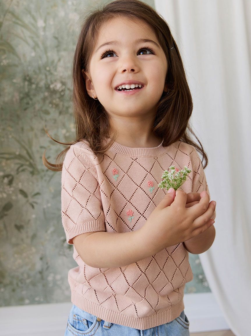 フラワー刺繍半袖ニット Rose Mist Alexandra(洋服) │ JAMIE KAY