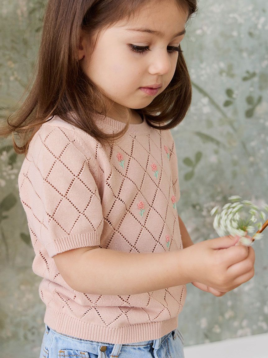 フラワー刺繍半袖ニット Rose Mist Alexandra(洋服) │ JAMIE KAY