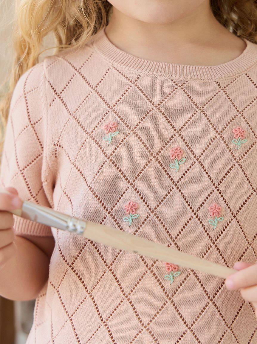 フラワー刺繍半袖ニット Rose Mist Alexandra(洋服) │ JAMIE KAY