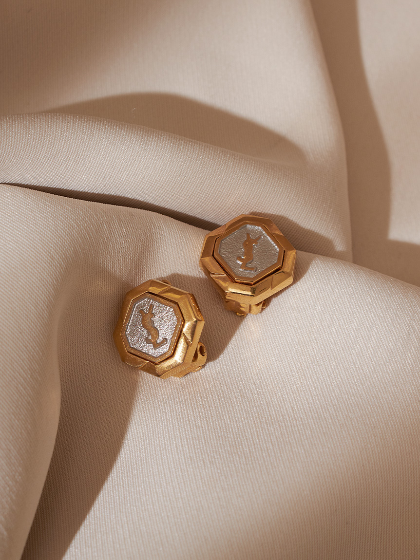 YSL カサンドラロゴオクタゴンイヤリング(ヴィンテージアクセサリー