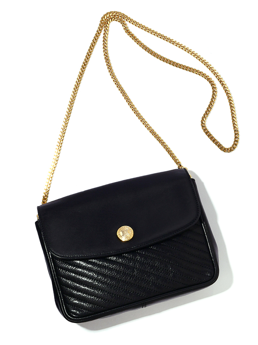 CELINEブラゾンロゴキルティングチェーンショルダー