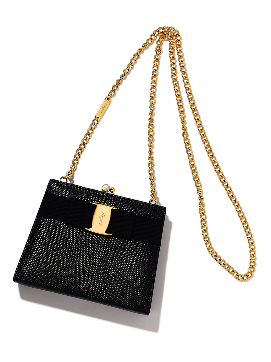 Salvatore Ferragamoヴァラ型押リザードがま口チェーンショルダー