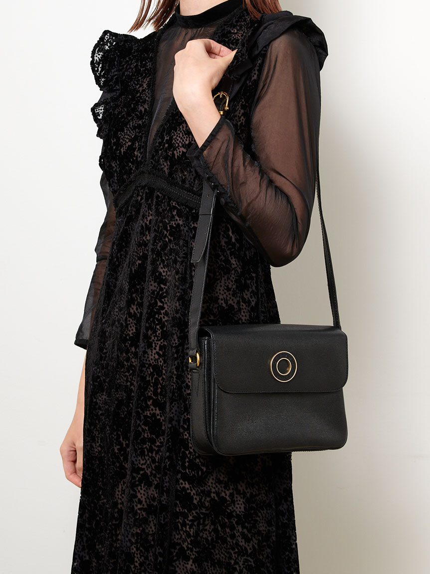 CELINE ロゴ入り レザーショルダーバッグ CELINE セリーヌ ターンロック ロゴ レザー ショルダーバッグ ブラック