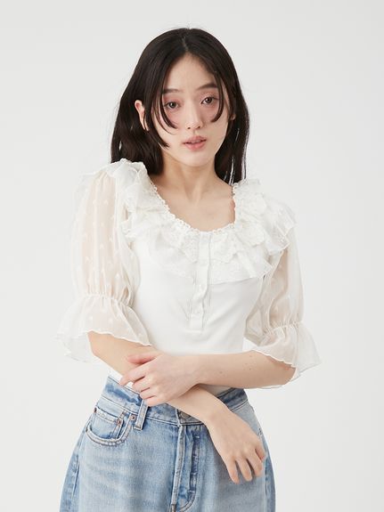 LILY BROWN Lingerie】レーシーパフスリーブボディスーツ(その他