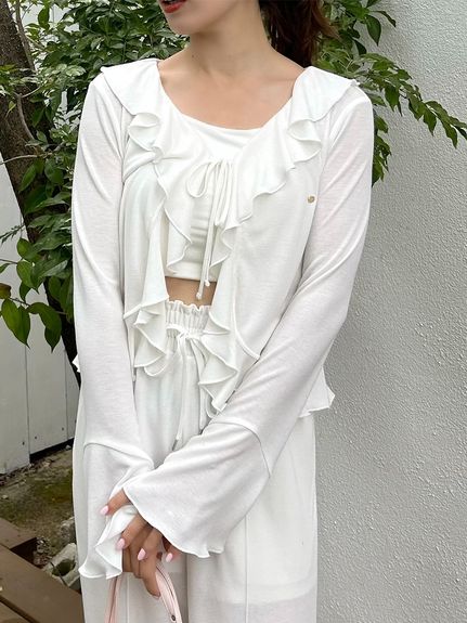 完売商品　リリーブラウン　カーディガン　フリルブラウス　セット LILY BROWN（リリーブラウン）の「フリルカラーニットカーディガン