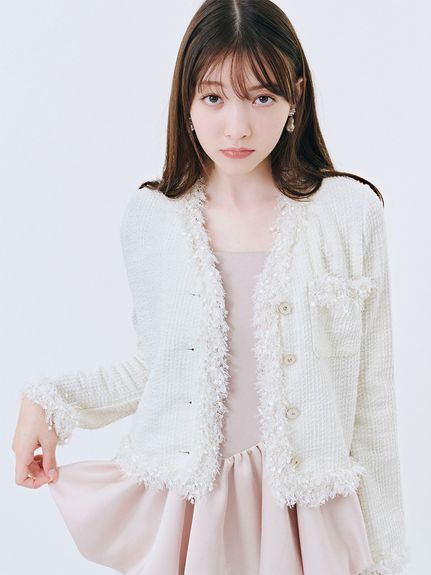 LILY BROWN リリーブラウン ノーカラー ツイードジャケット　アイボリー LILY BROWN（リリーブラウン）の「ツイードジャケット（ノー