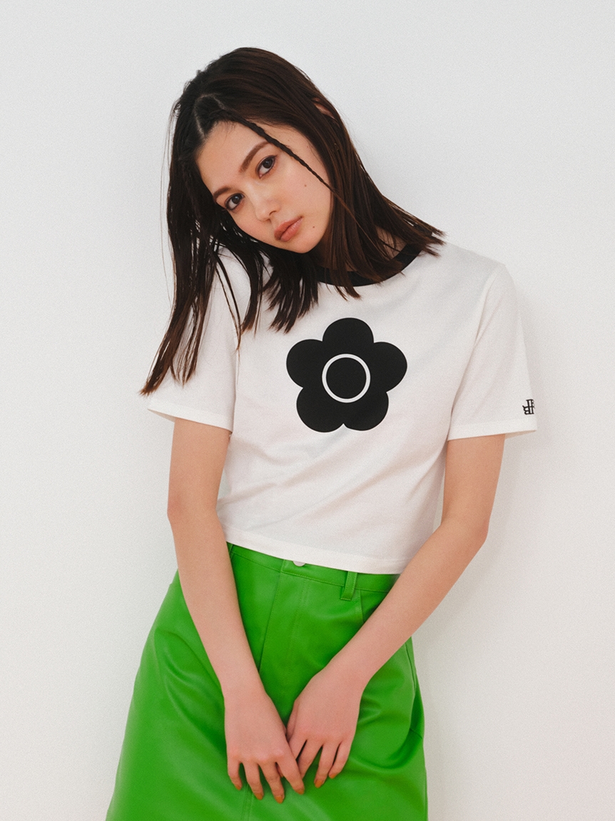 リリーブラウン LILYBROWN マリークワント クロップドTシャツ ホワイト