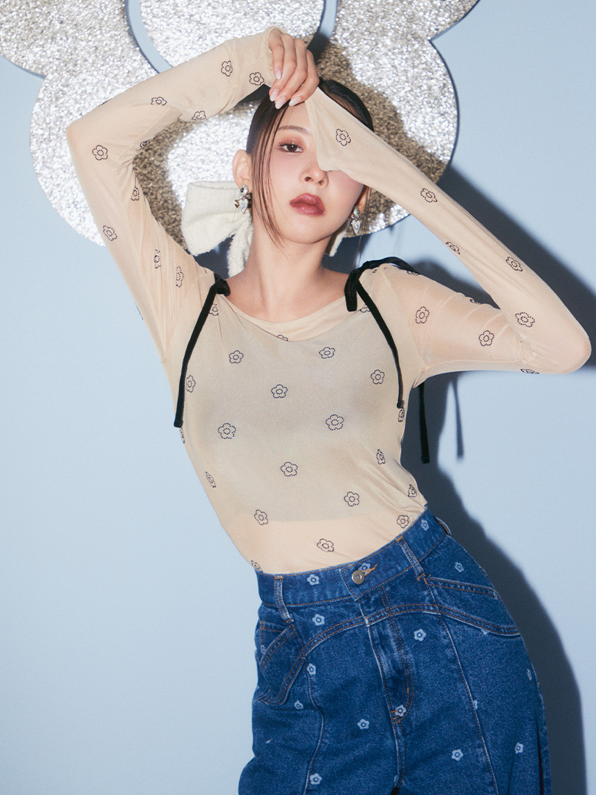トップス kartoon LILY BROWN×MARY QUANT】デイジー柄シアーチュールトップス(T