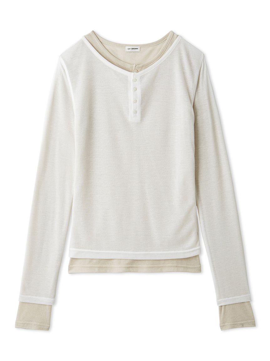 ウールブレンドヘンリーレイヤードトップス(Tシャツ・カットソー