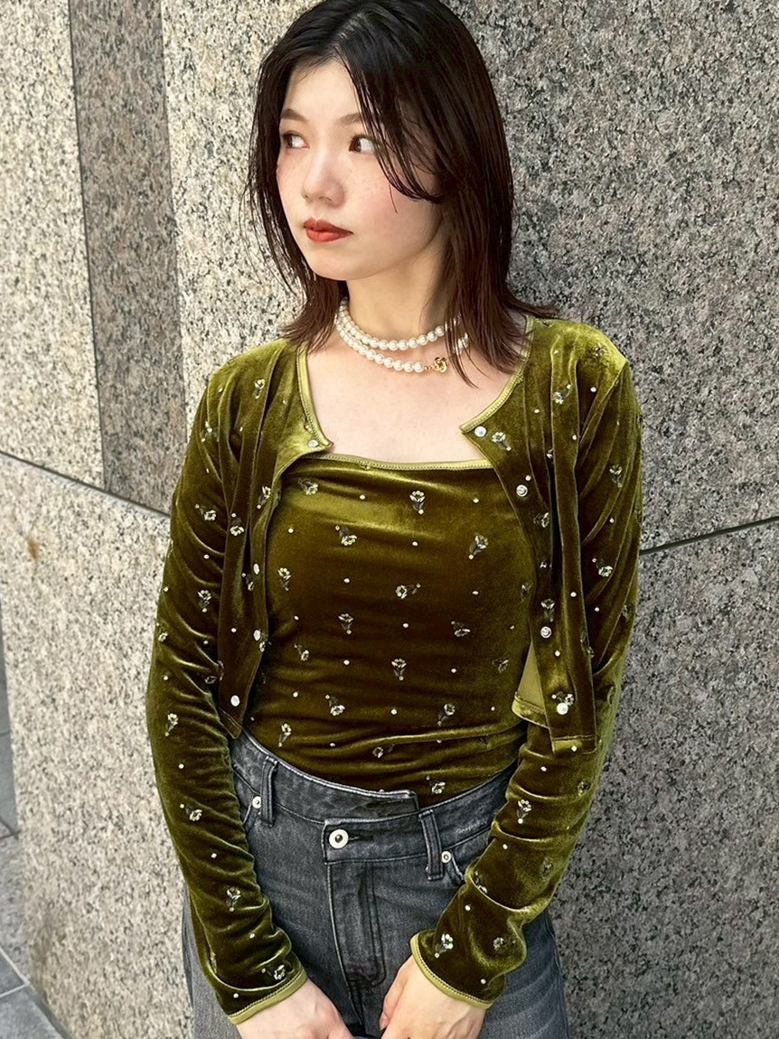 エンブロイダリーベロアキャミアンサンブル(Tシャツ・カットソー