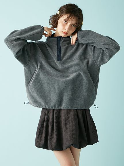 ハーフジップ ロゴ刺繍　フリーストップス ハーフジップロゴ刺繍フリーストップス(Tシャツ・カットソー