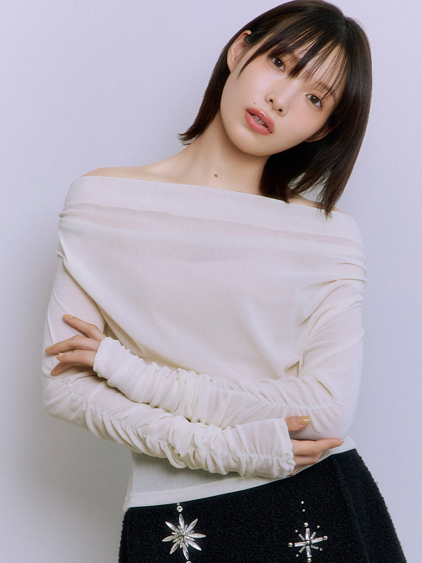 LILY BROWN ベージュ ドット柄 フリル チューブトップ 完売商品 ドットフリフリトップス[品番：OUTW0000639]｜Outfitter lab