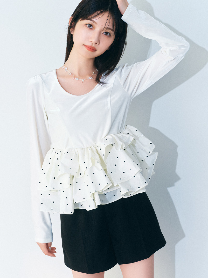 リリーブラウン　ペプラムフリルトップス ベロアペプラムフリルトップス(Tシャツ・カットソー)｜トップス｜LILY