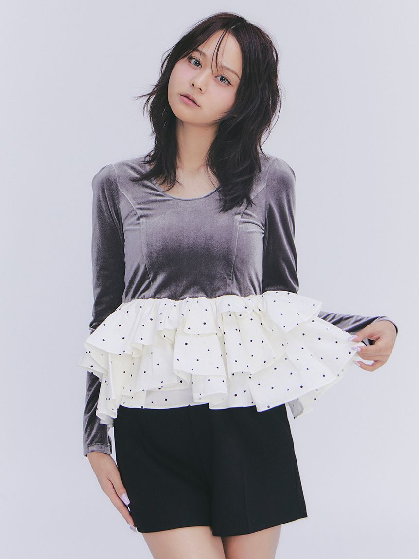 ベロアペプラムフリルトップス(Tシャツ・カットソー)｜トップス｜LILY