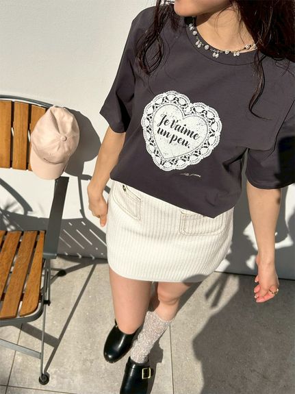 リリーブラウン、異素材Tシャツ❤️ブラック❤️ Lily Bear】コンパクトTシャツ(接触冷感)(Tシャツ・カットソー