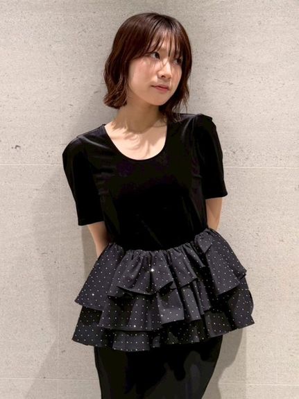 lily brown ベロアペプラムフリルトップス ベロアペプラムフリルトップス(Tシャツ・カットソー)｜トップス｜LILY