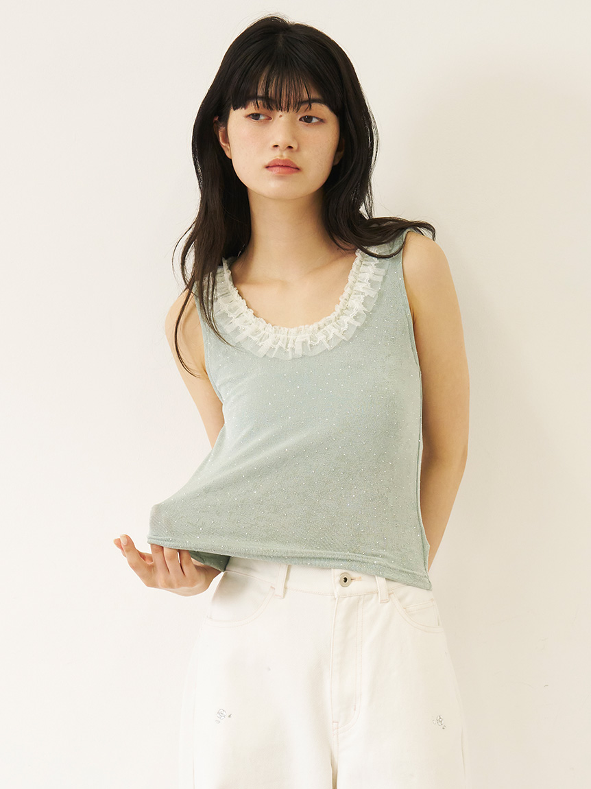 アイボリー レース タンクトップ AMERI COMBINATION LACE TOP