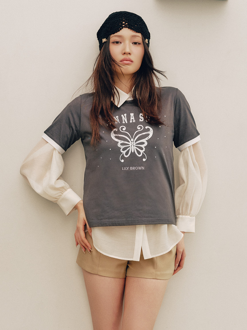 LILY BROWN×ANNA SUI】バタフライリンガーストーンTシャツ(Tシャツ