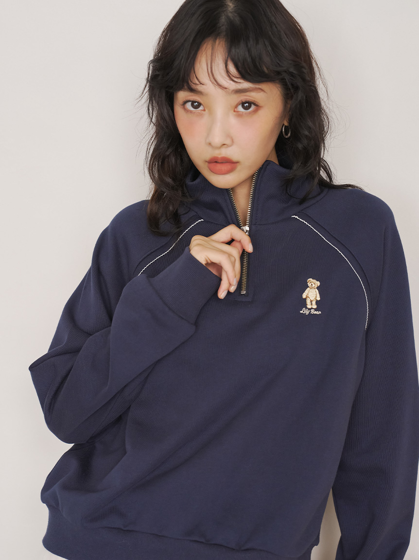 440【極美品・XL】セリーヌ×タイソンリーダー 南国総柄スウェットハーフパンツ Lily Bear】ハーフジップスウェット(スウェット・トレーナー)｜TOPS