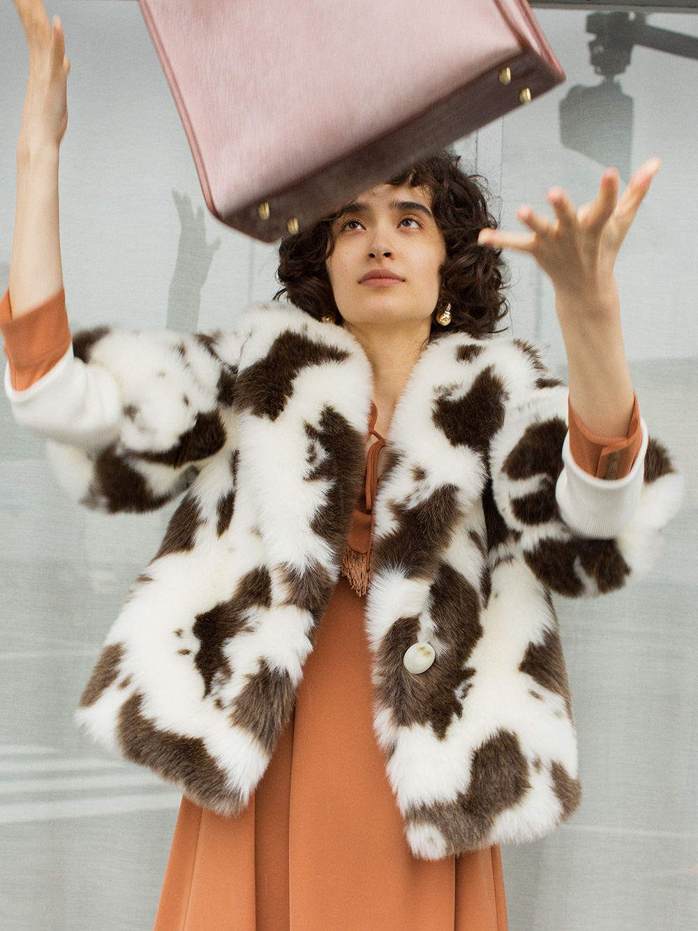 袖リブ付きファーコート