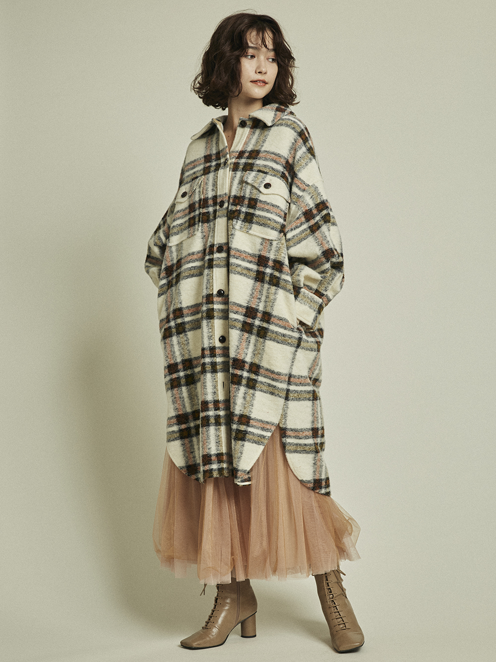チェックオーバーシャツコート