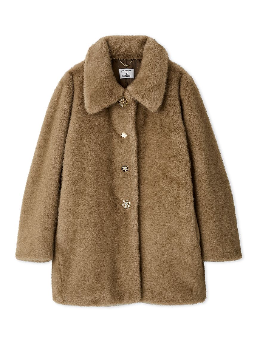 LILY BROWN×MARY QUANT】ビジューボタンミドルファーコート(ノーカラー