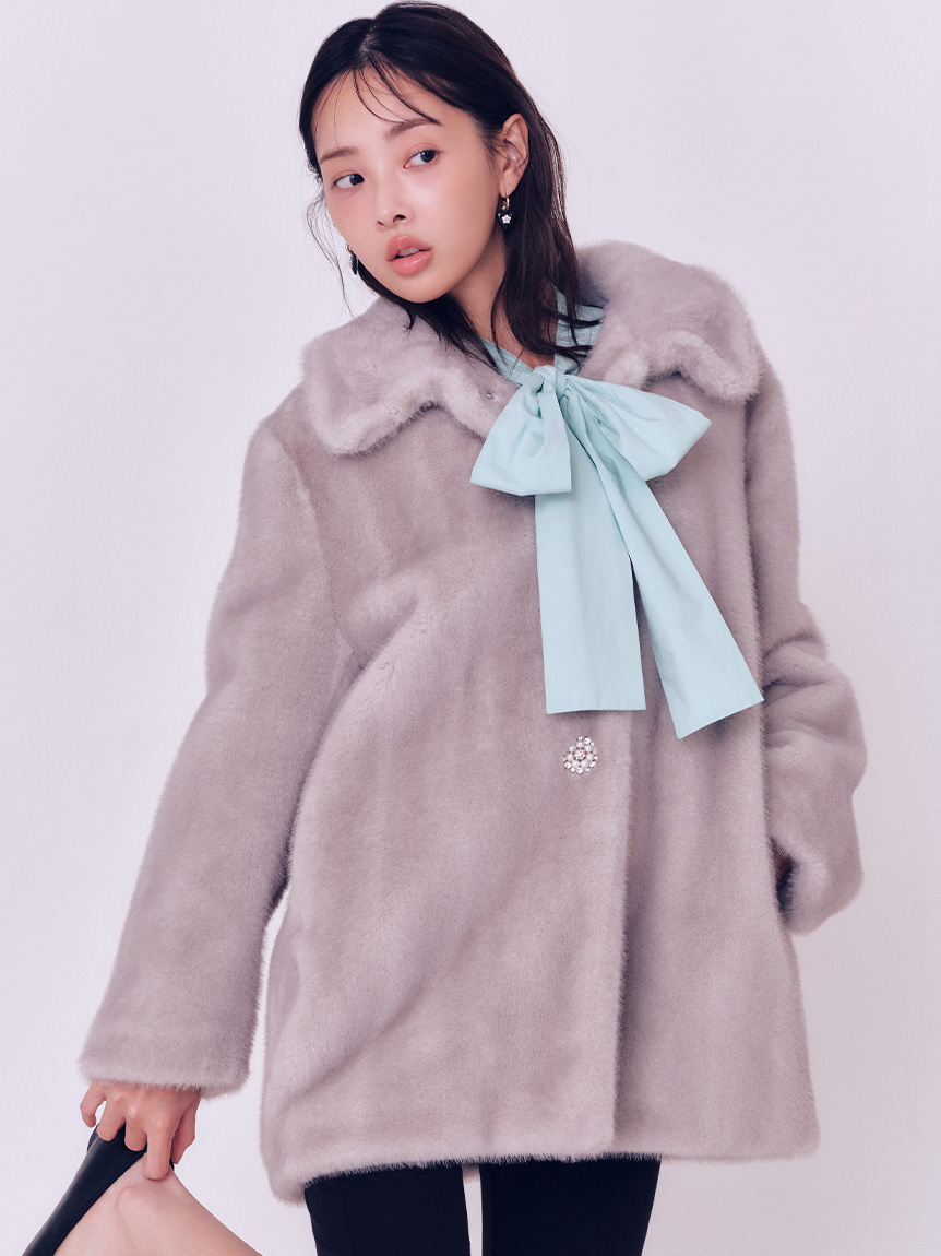 LILY BROWN×MARY QUANT】デイジービジュー釦ファーコート