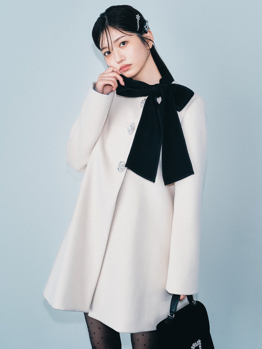 WEB限定カラー】[L.B CANDY STOCK]Aラインビジューリボンコート