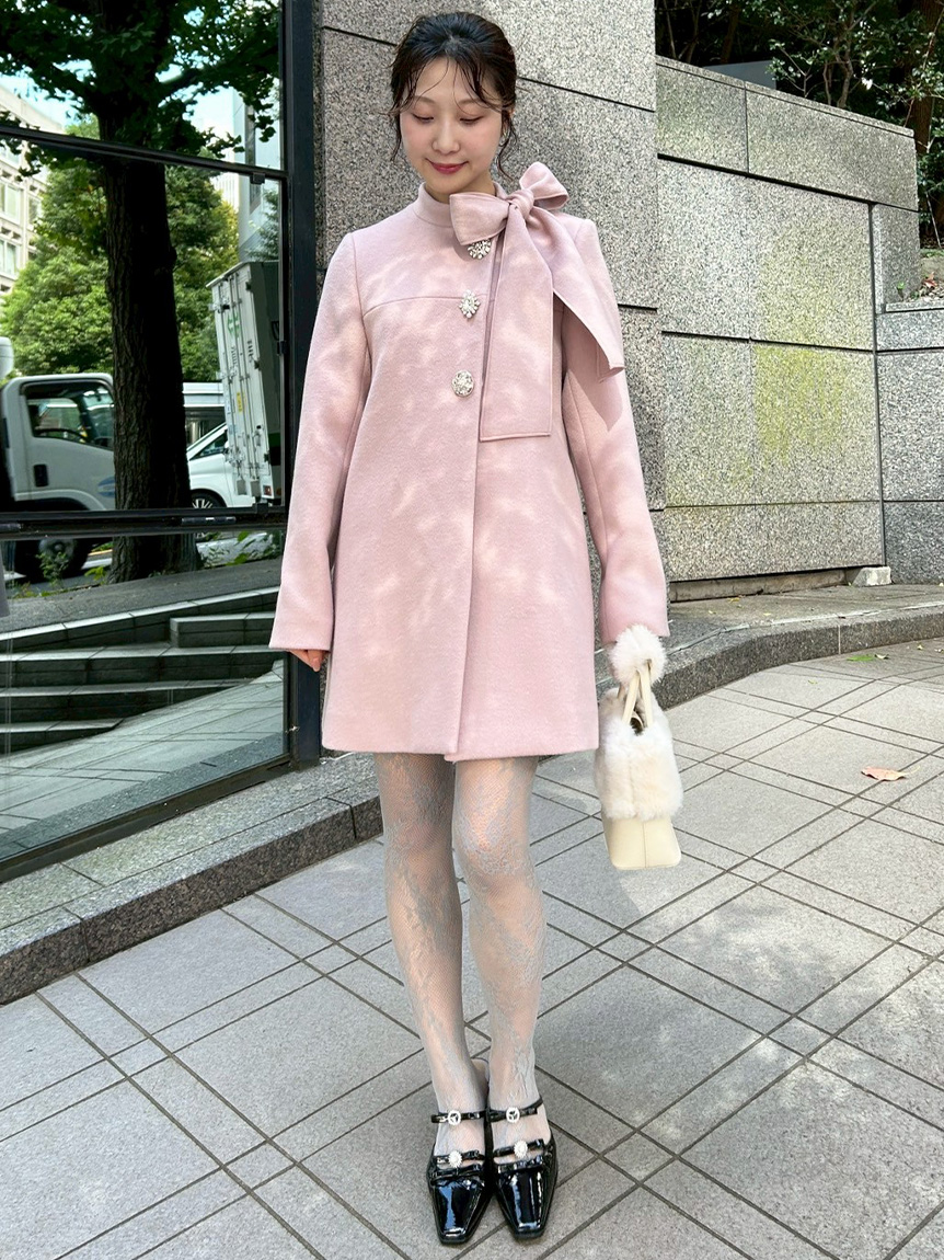 新品LILY BROWNCANDY STOCK]Ａラインビジューリボンコート WEB限定カラー】[L.B CANDY STOCK]Aラインビジューリボンコート(コート