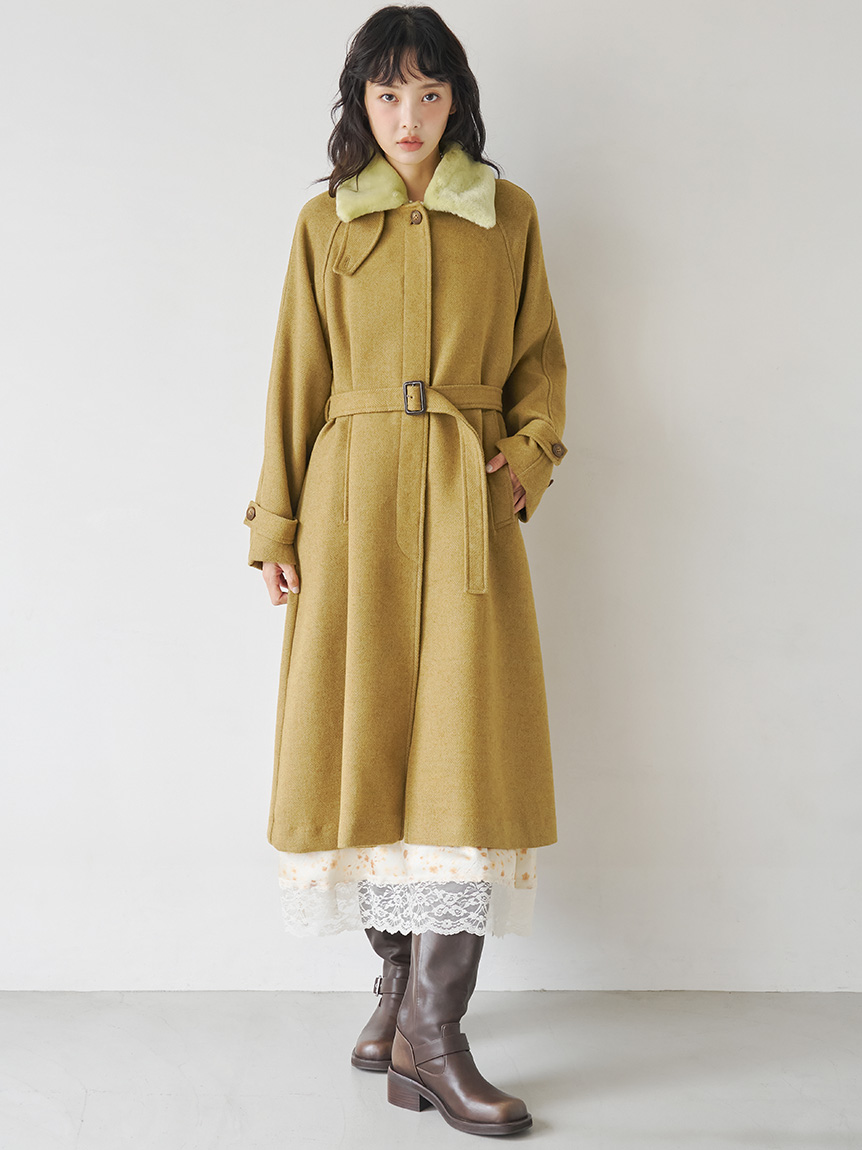 ファーカラーウールロングコート(ステンカラーコート)｜OUTER｜LILY