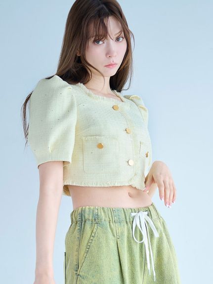 リリーブラウン　ハーフスリーブツイードジャケット ハーフスリーブツイードジャケット(テーラードジャケット