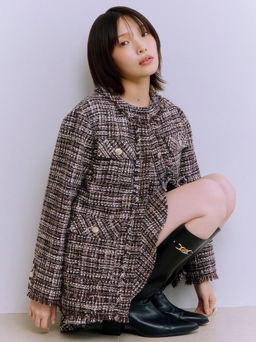 ノーカラーツイードジャケット(ジャケット)｜アウター｜LILY