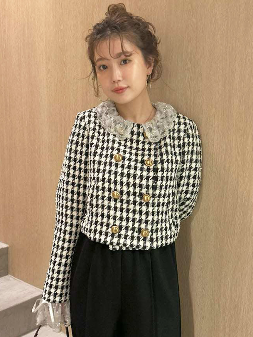 【試着のみ美品】 リリーブラウン ビジューオーバージャケット GRY リリーブラウン LILY BROWN [L.B CANDY STOCK]ビジューオーバー