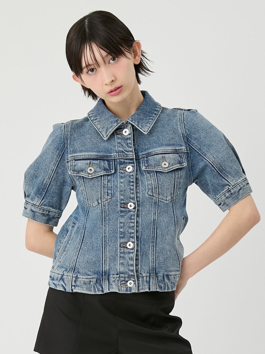 ハーフスリーブペプラムデニムジャケット(ジャケット)|アウター|LILY ハーフスリーブペプラムデニムジャケット(ジャケット)|アウター|LILY