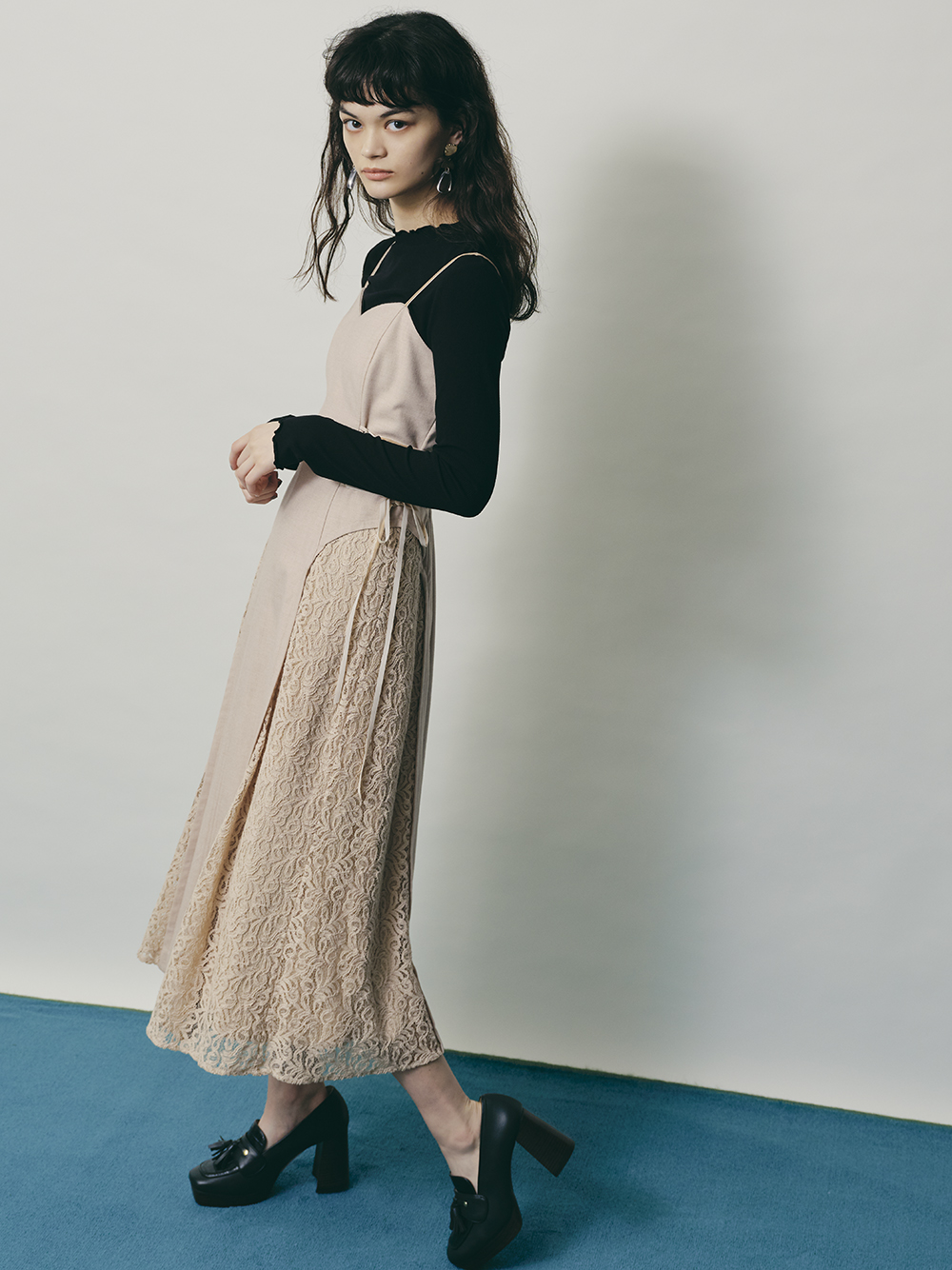 異素材切替えキャミワンピセット